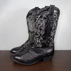 Tony Lama Smooth Ostrich Boots Men Size 9.5 EE Black Exotic Leather CT871 GUC